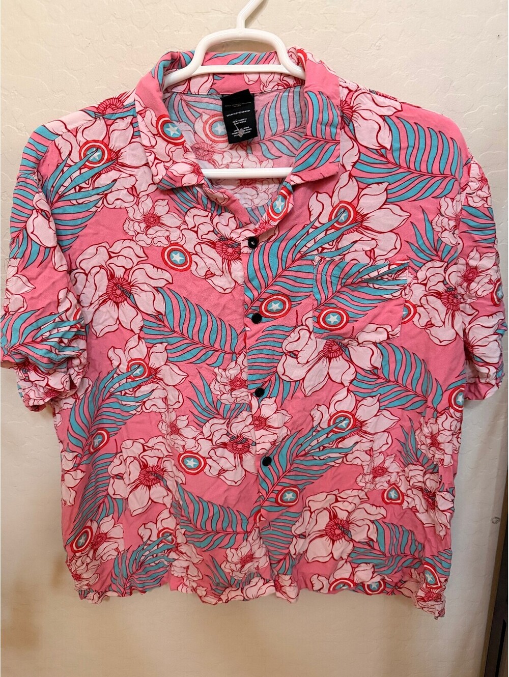 Captain America Marvel Pink Floral Hawaiian Button Up Shirt
